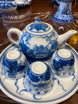 Bộ Dâng Trà Sen Phú Quý Men Lam (Bộ MiNi)