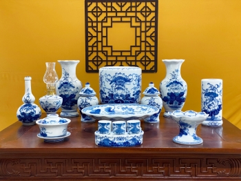 Bộ Đồ Thờ Lộc Phát Sen Men Lam