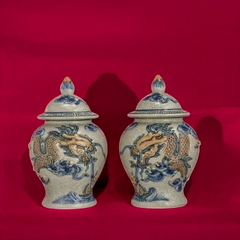 Chóe Thờ Long Hý Ngư Men Rạn