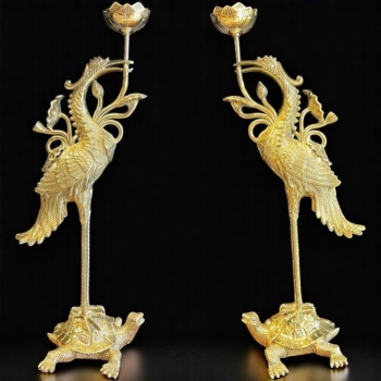 Hạc Đồng Vàng Thờ Cúng – Đôi Hạc Đồng Đứng Bàn Thờ Trang Nghiêm