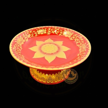 Đĩa Thờ (Mâm Bồng) Gấm Đỏ Vàng Cao Cấp – Sang Trọng, Phong Thủy Tài Lộc Cho Không Gian Thờ