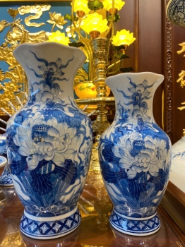 Lọ Lượn Miệng Sen Phú Qúy Men Lam