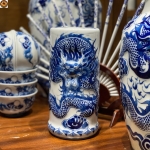 Ống Hương Rồng Nổi Men Lam