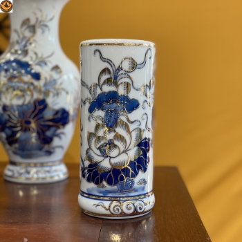 Ống Hương Sen Men Lam Vàng Kim