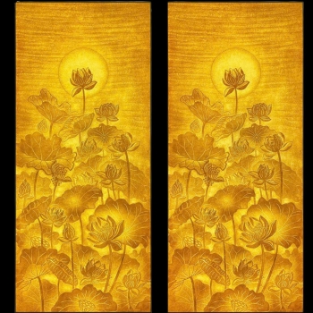 Cặp Tranh Trúc Chỉ  Điện Họa tiết Sen Kích thước 89x194cm