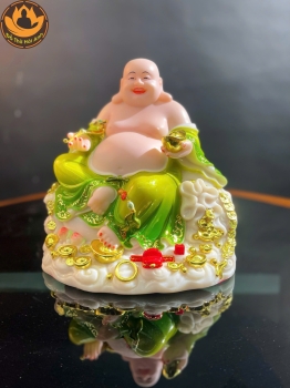 Tượng Di lặc ngồi đá Đế Cao Màu Xanh 12