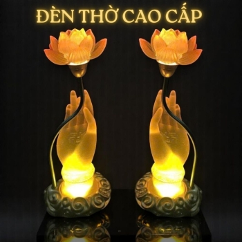 Đèn Bàn Tay Phật chữ Vạn sen Lưu Ly Cầm Hoa Đổi Màu – Đèn Phong Thủy Trang Trí Bàn Thờ, Phòng Thiền